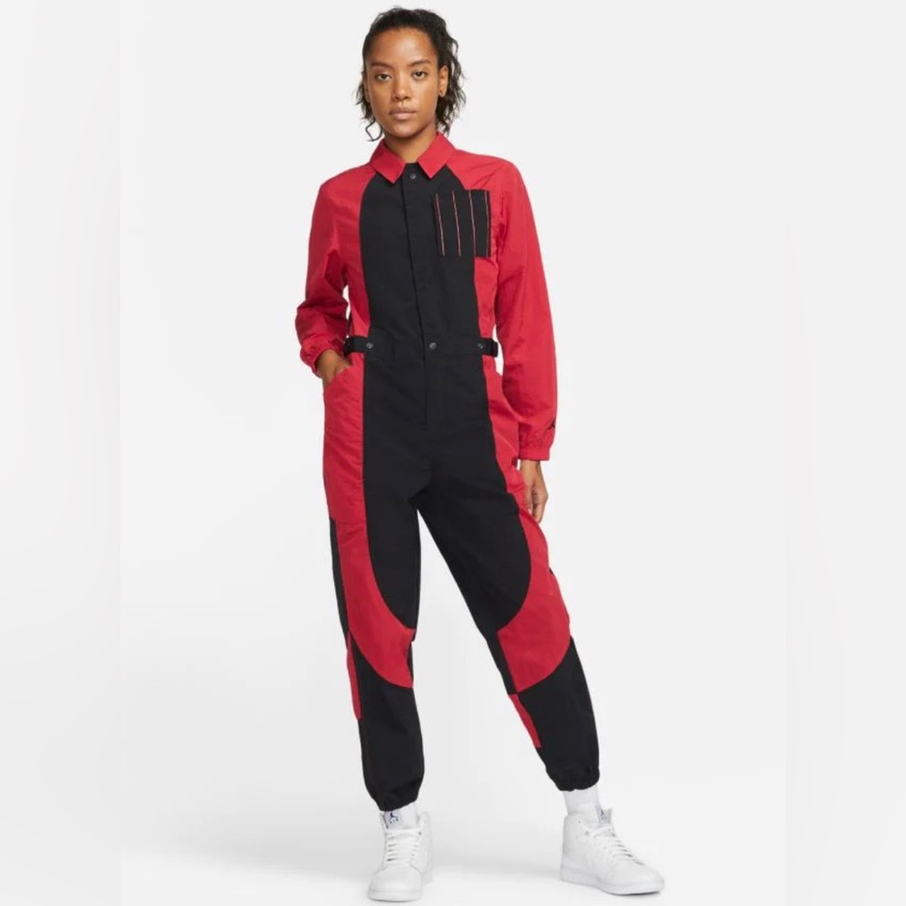NWT Jordan "Essentials Flight Suit" W - Black / Red, Sz M (out of stock online)